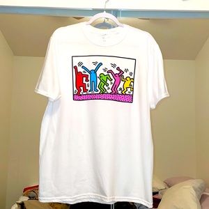 Keith Haring white optimistic party art shirt NWOT